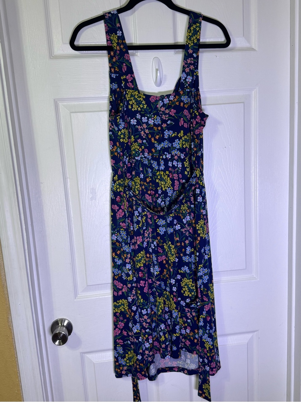 Leota Navy Floral Midi Dress with Pink, Yellow & Green Accents - Picture 5 of 8
